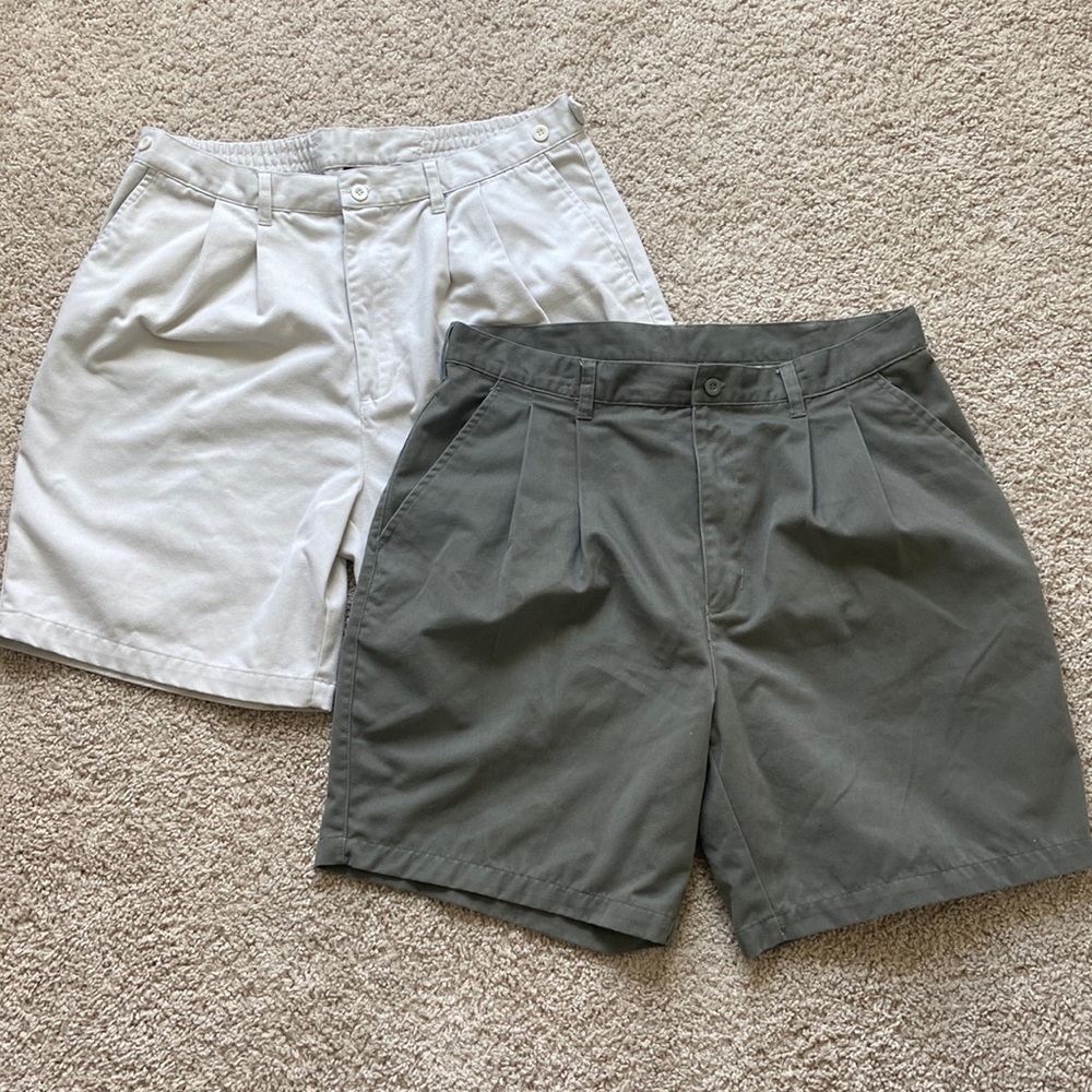 2 Pairs Basic Editions Pleated Front Shorts, Sz 36